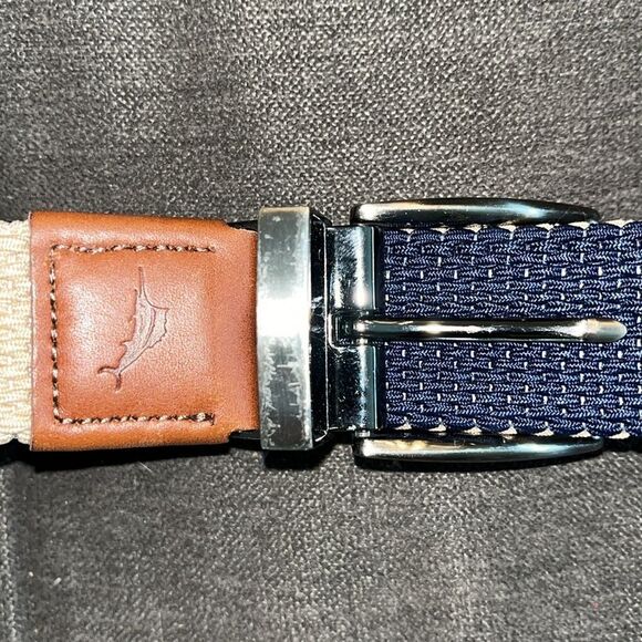 TOMMY BAHAMA Reversible 2 color Men’s Stretch Belt w/leather trim L/XL 38-42 - Picture 2 of 4